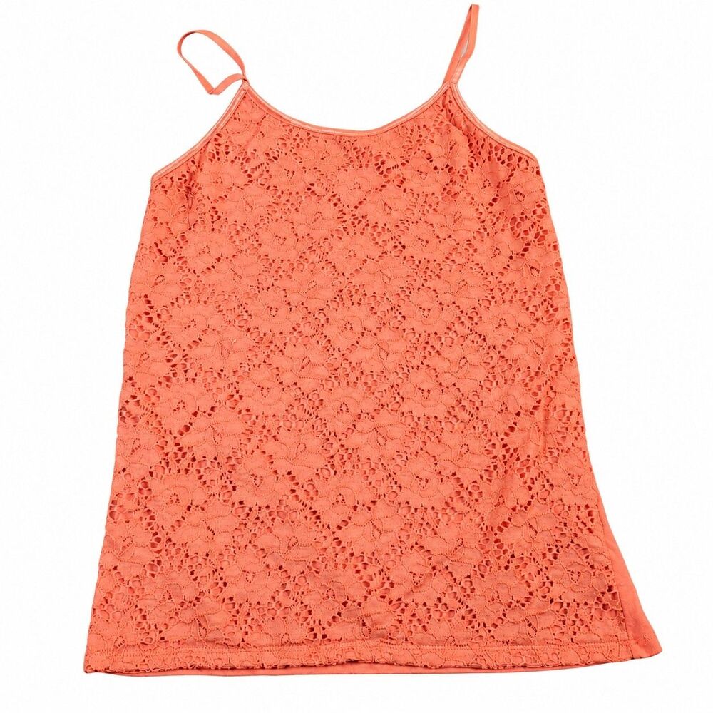 Vtg Y2k Rue21 Coral Floral Lace Cami Tank Top Large Romantic Boho Cottagecore